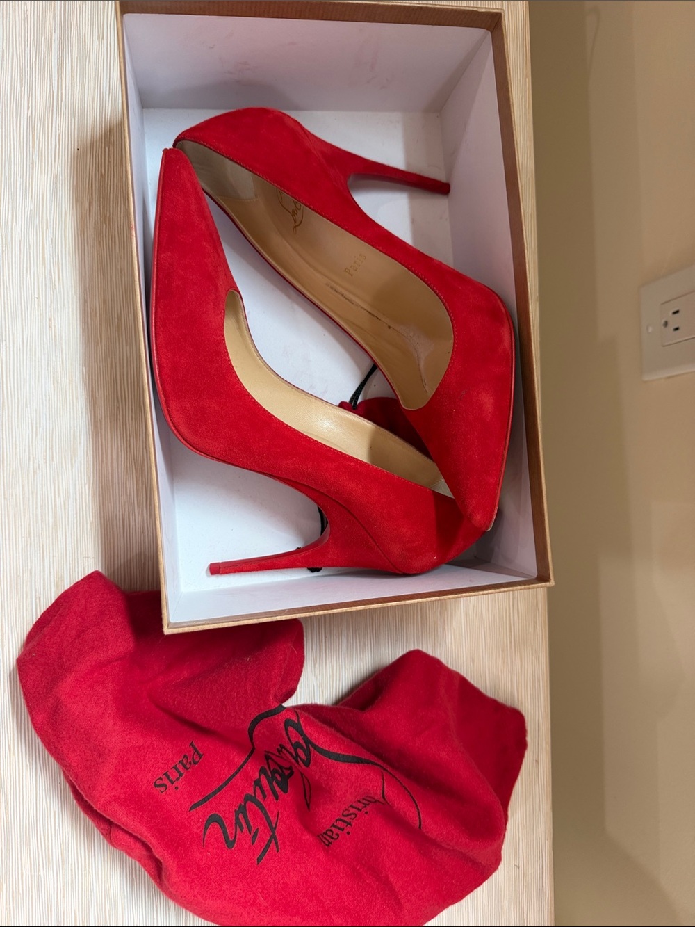 Christian Louboutin Vibrant Red Suede Pointed Toe Pumps